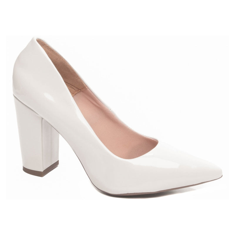Scarpin Off White Bico Fino Salto Grosso 8,5 (2025-00C)