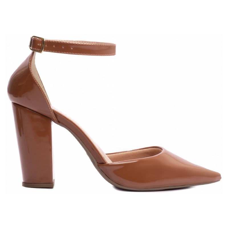 Sapato Scarpin Salto Grosso 09 Verniz Caramelo (65-03C)