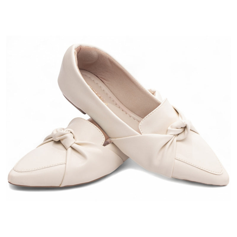 Sapatilha Mocassim Feminino Bico Fino Off White (157C)