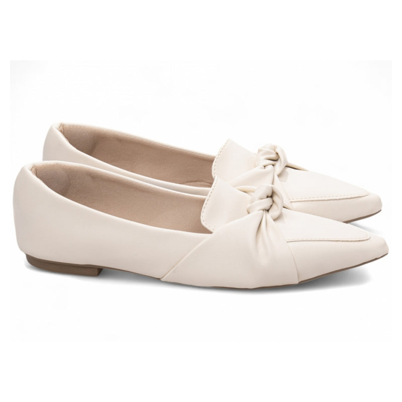 Sapatilha Mocassim Feminino Bico Fino Off White (157C)