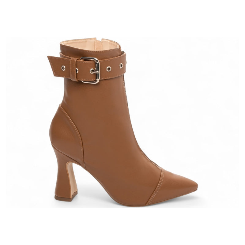 Bota Bico Fino Cano Médio Marrom Caramelo Escuro Salto 9,5