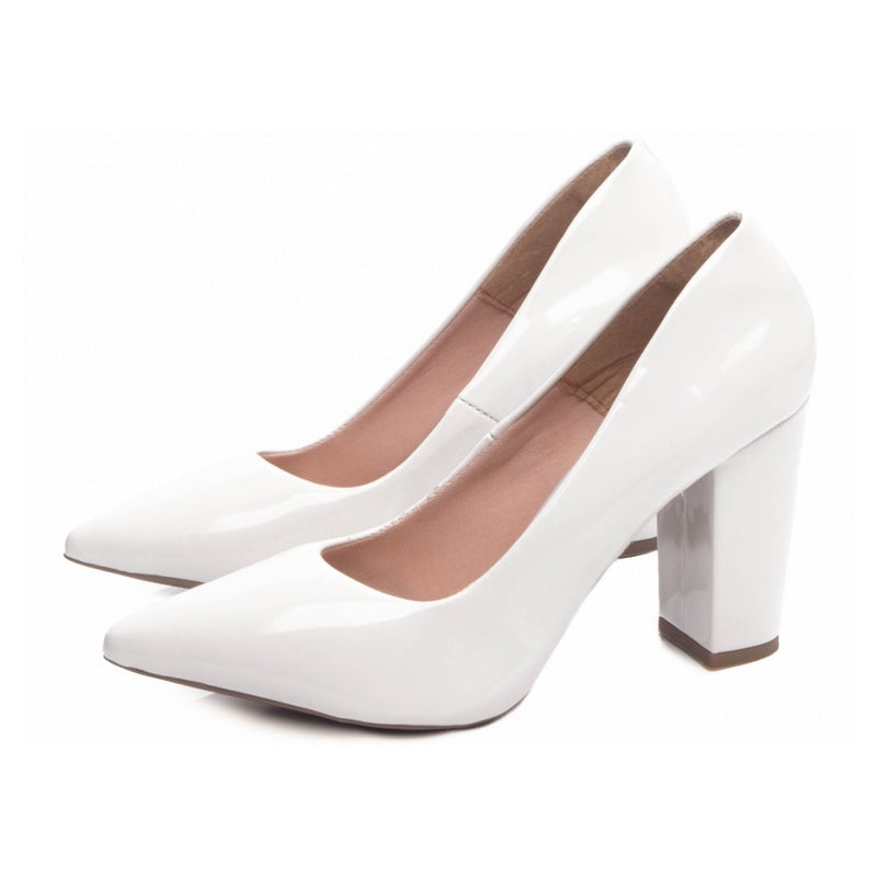 Scarpin Off White Bico Fino Salto Grosso 8,5 (2025-00C)