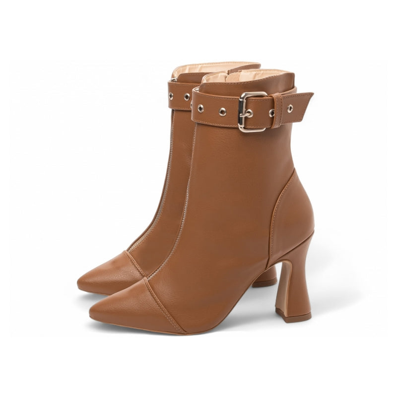 Bota Bico Fino Cano Médio Marrom Caramelo Escuro Salto 9,5
